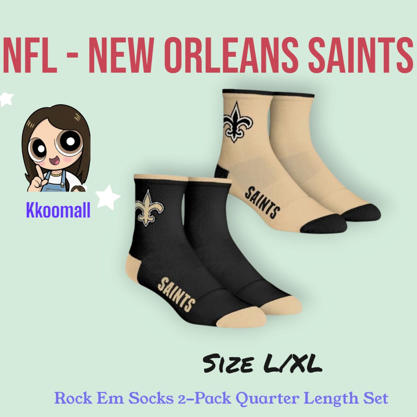 NFL New Orleans Saints, Indianapolis Colts Core Team 2-Pack Quarter Length Sock Set