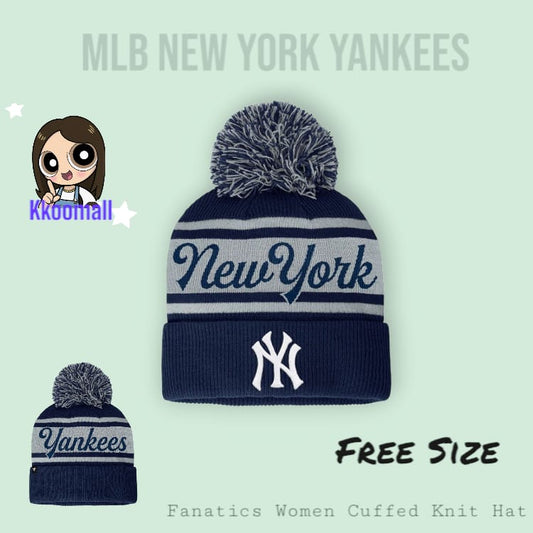 Fanatics Women's Script Cuffed Knit Hat with Pom - MLB NY Yankees ; NLF New Orleans Saints ; NHL Washington Capitals