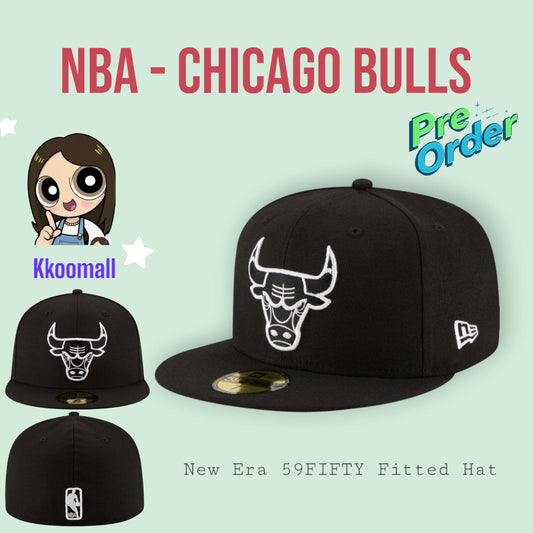 Pre Order - NBA Chicago Bulls New Era Black & White Logo 59FIFTY Fitted Hat - Black