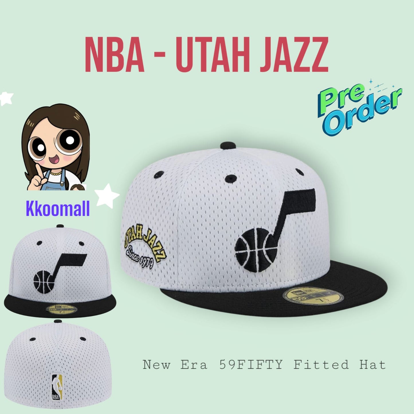 Pre order - NBA Utah Jazz New Era Throwback 2Tone 59FIFTY Fitted Hat - White/Black