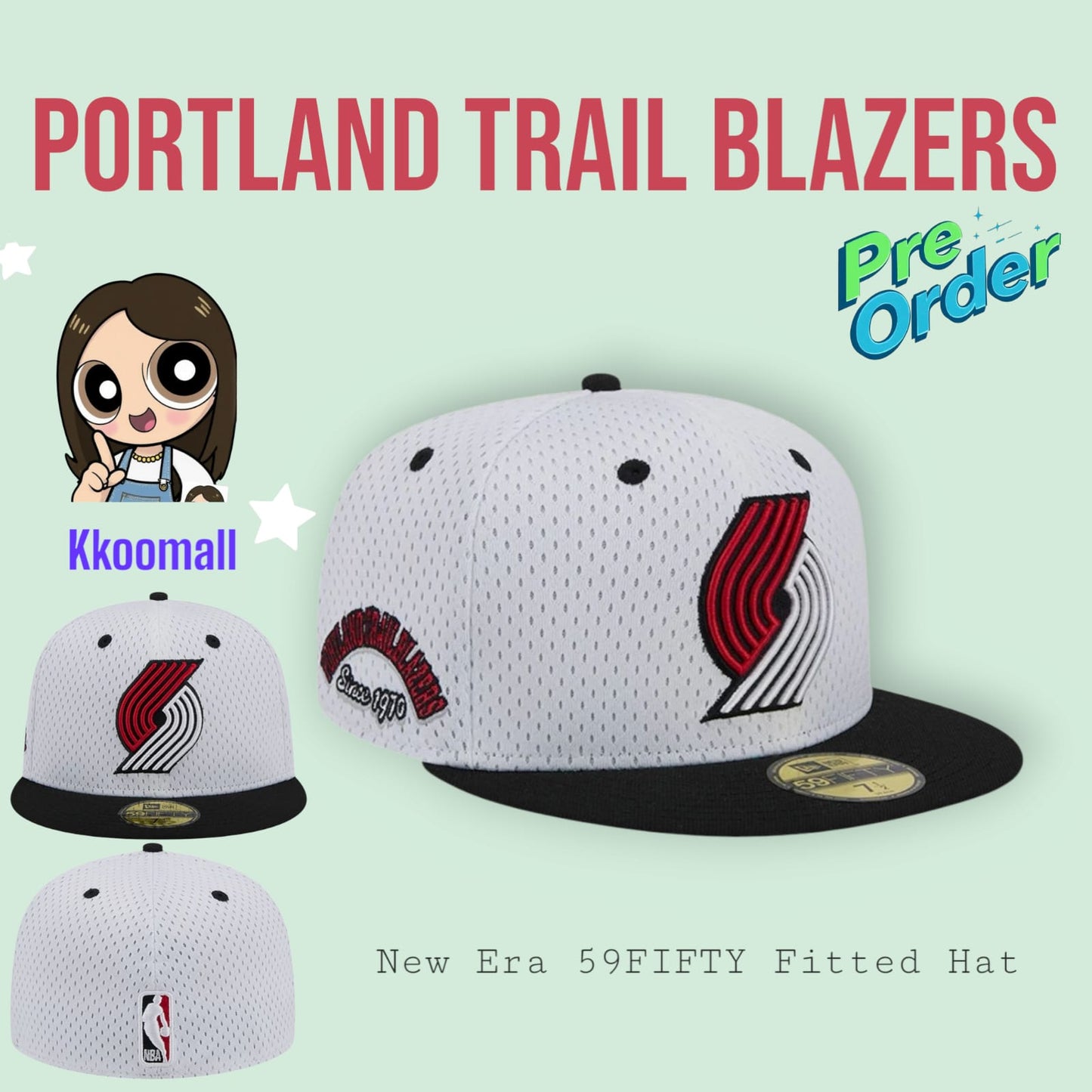 Pre order - NBA Portland Trail Blazers New Era Throwback 2Tone 59FIFTY Fitted Hat - White/Black (Copy)