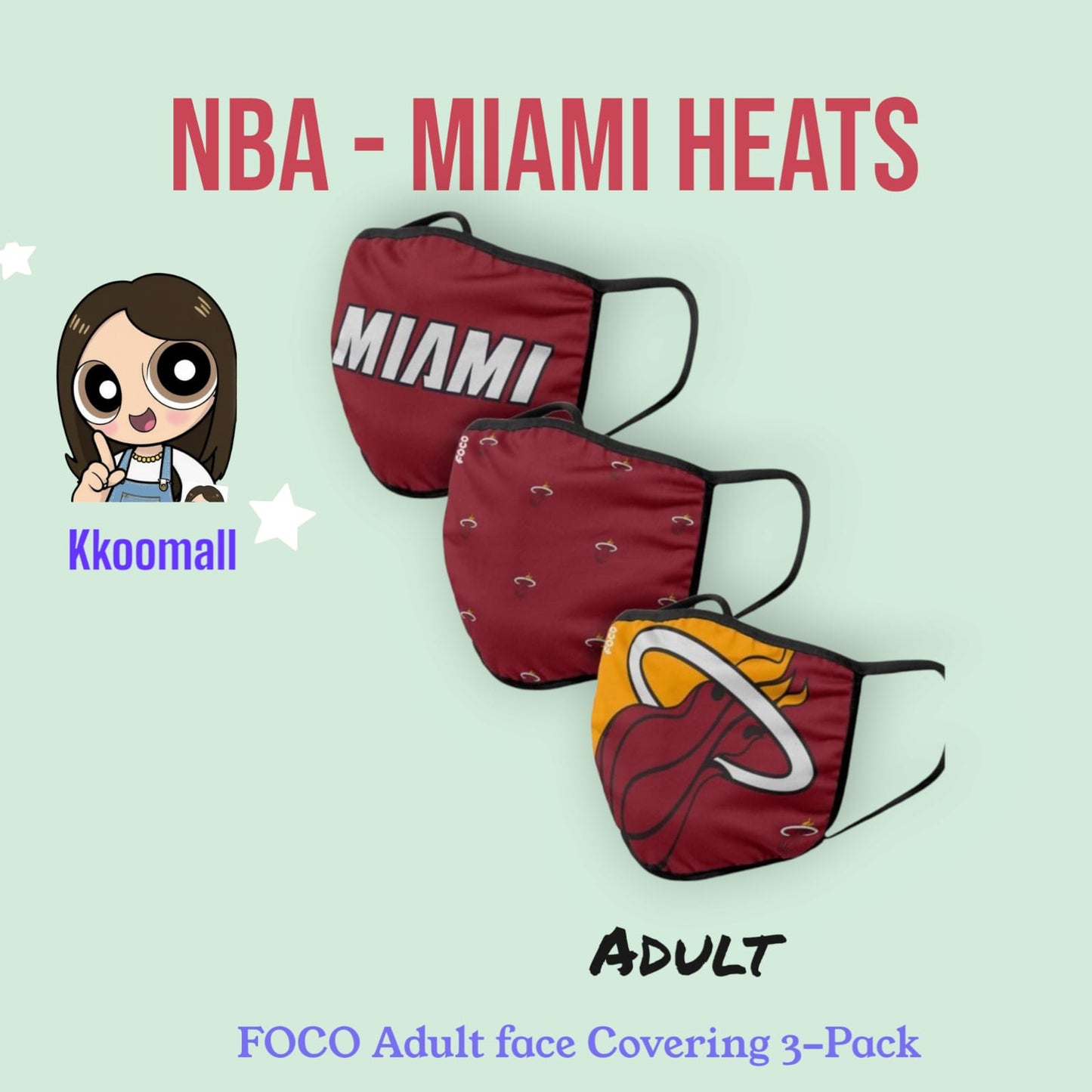 NBA Basketball Foco Pack of 3 Adult Face Covering Mask Cover