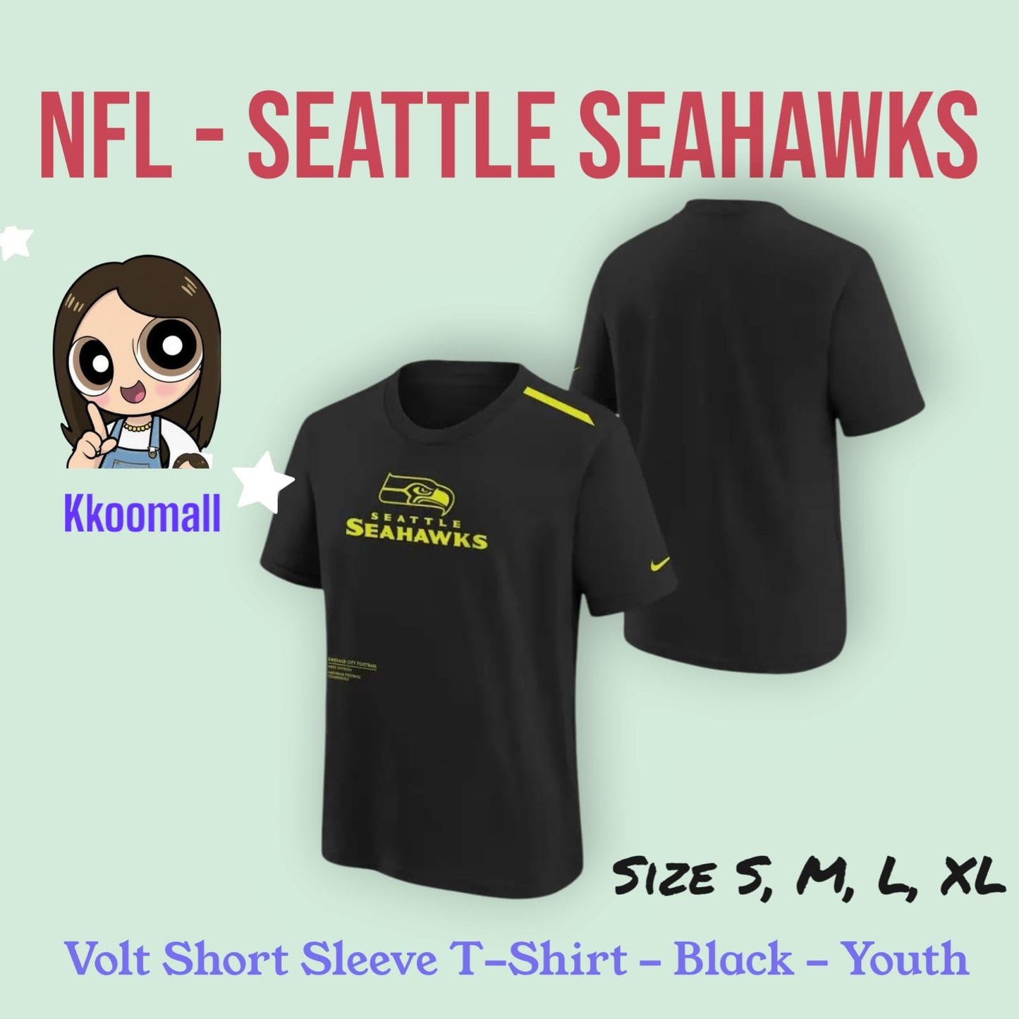 Pre order - NFL teams Outerstuff Volt Short Sleeve T-Shirt - Black - Youth