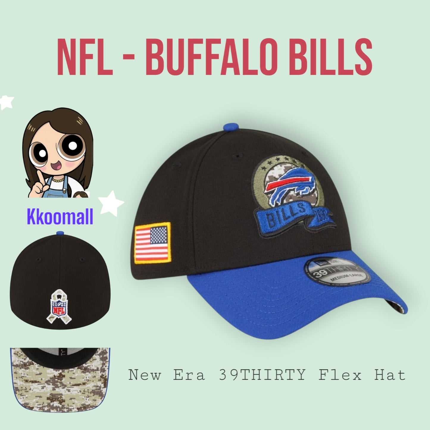 NFL - Buffalo Bills New Era Salute To Service 39THIRTY Flex Hat - Black/Royal